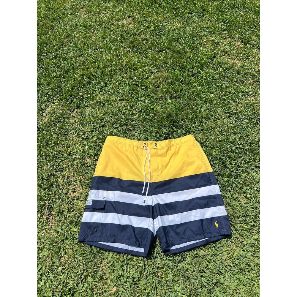 POLO RALPH LAUREN Swim Trunks Mens 3XB Striped Blue Yellow White Mesh Lined